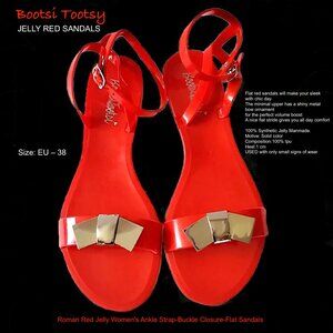 BOOTSI TOOTSY / RED JELLY FLAT ANKLE STRAP SANDALS